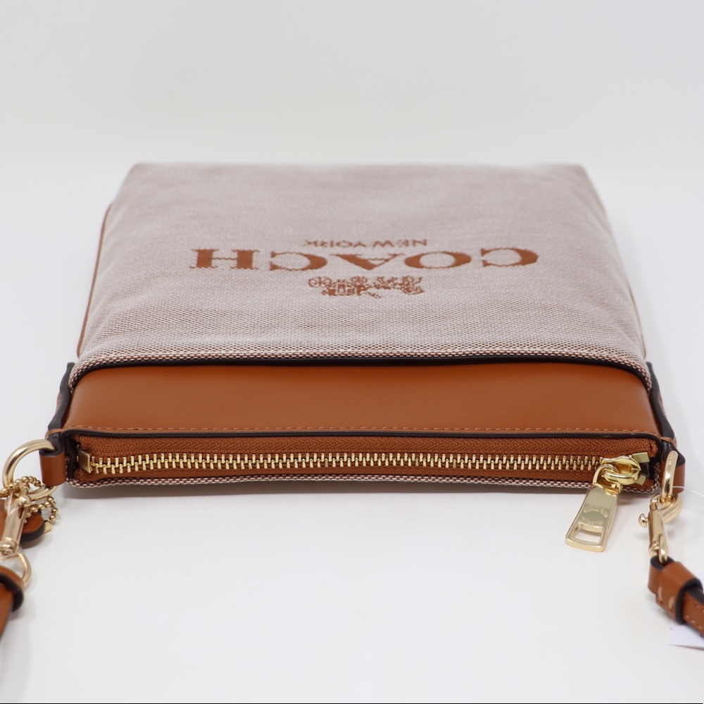 New Coach Kitt Horse and Carriage Jacquard and Leather Crossbody Bag Amber - Picture 8 of 13